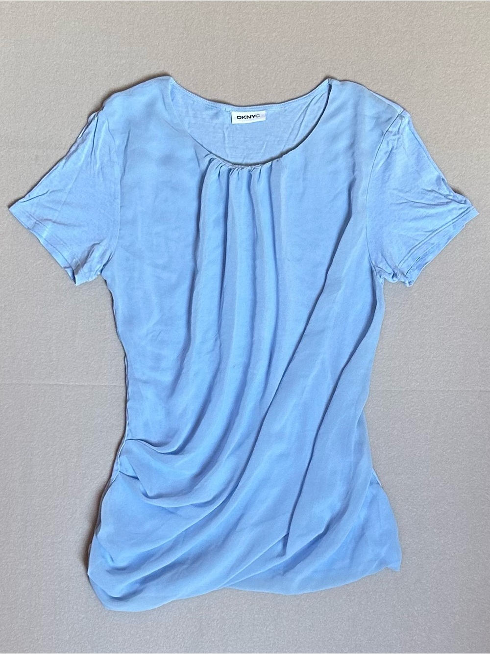 💜 DKNYC Sky Blue Short Sleeve Pleated Front Top